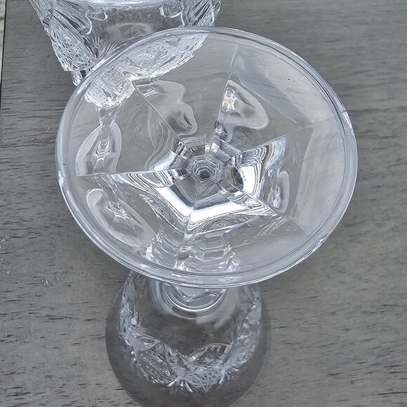 2 Bohemian Hand Cut Fine Crystal Wine Glasses 6.5" stars fans cut glass barware - Picture 8 of 10